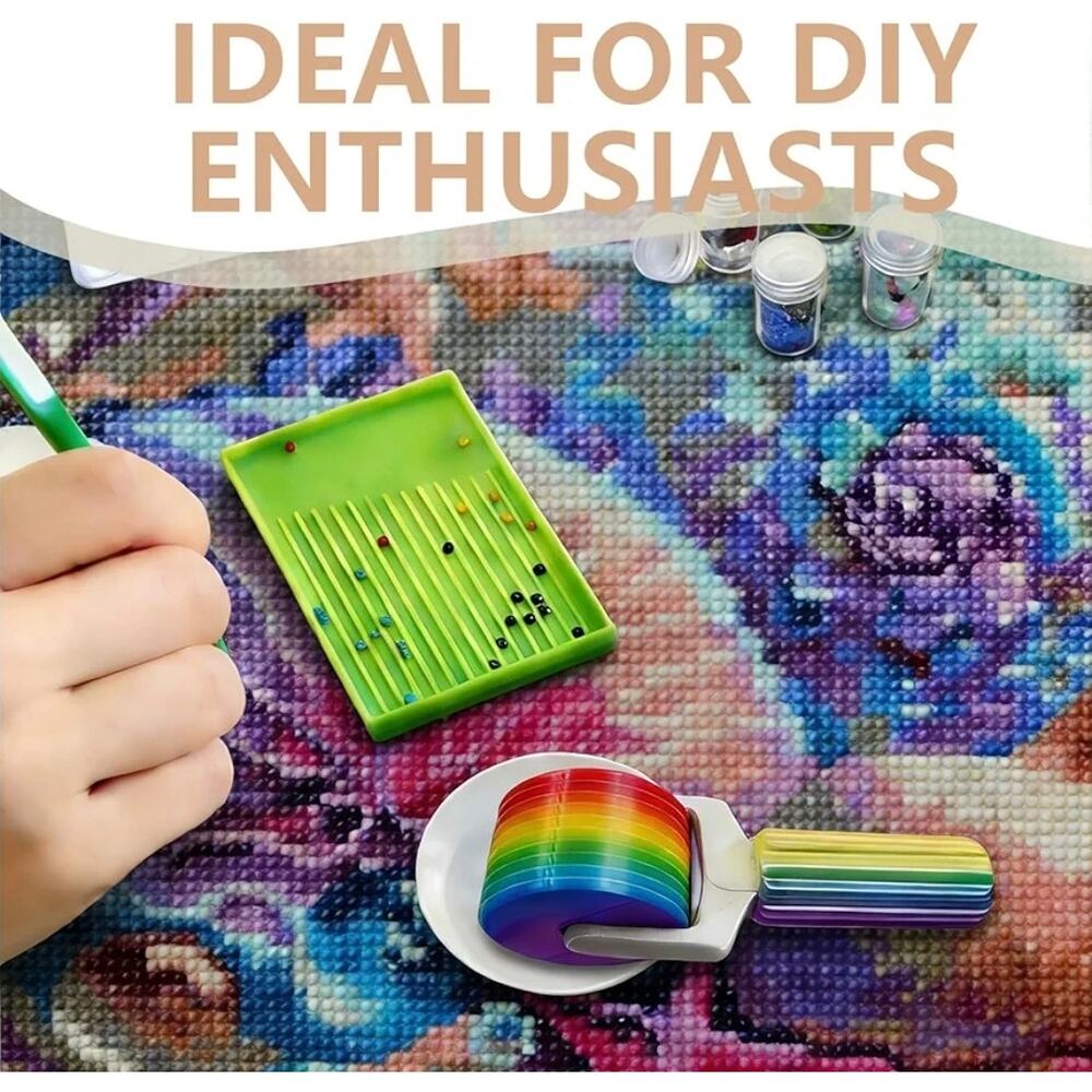 Diamond Art Roller for Rhinestone Embroidery, Easy-Grip Hand Roller Pink+Rainbow - Picture 2 of 8